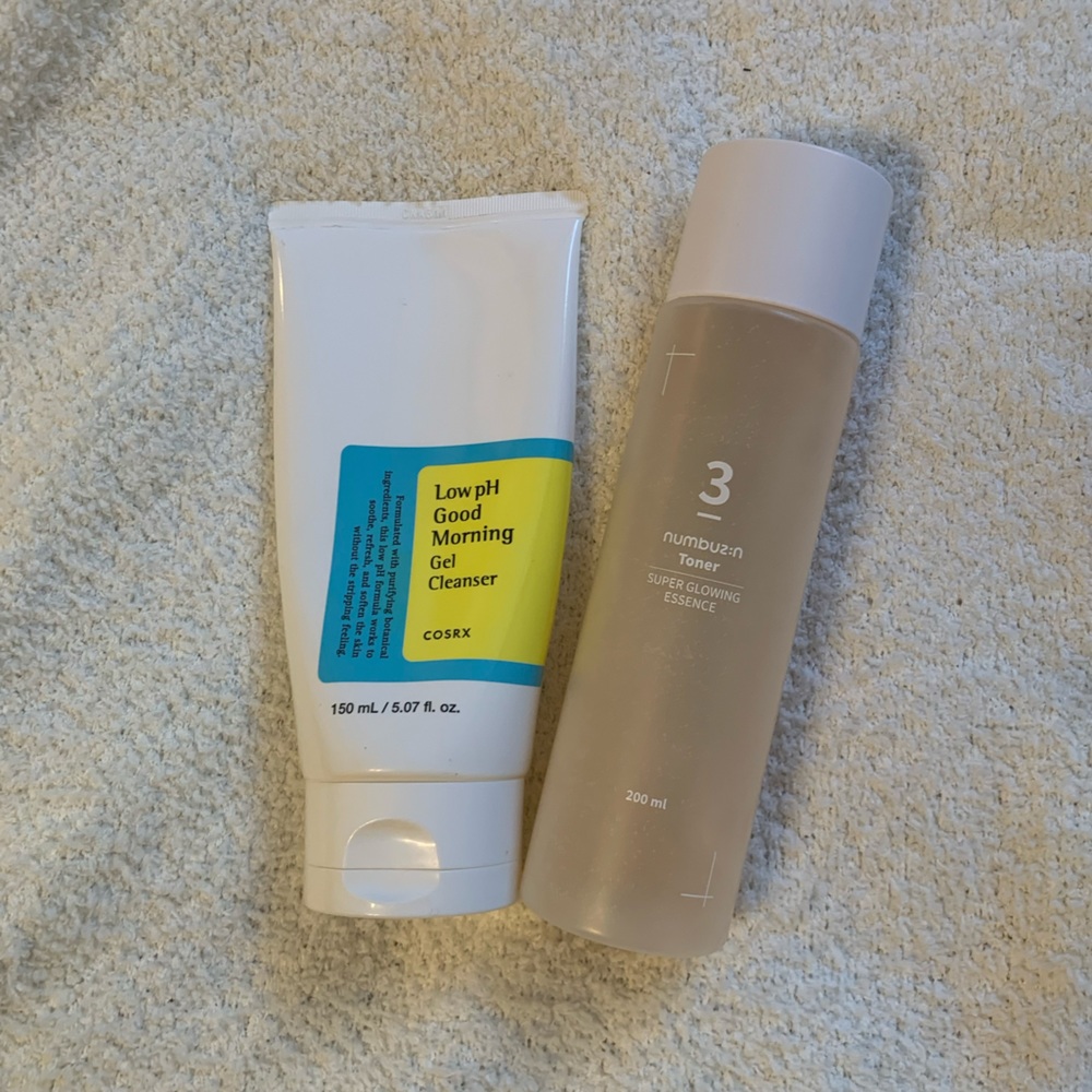 Korean skincare bundle COSRX Low pH Good Morning Gel Cleanser + Numbuzin 3 toner